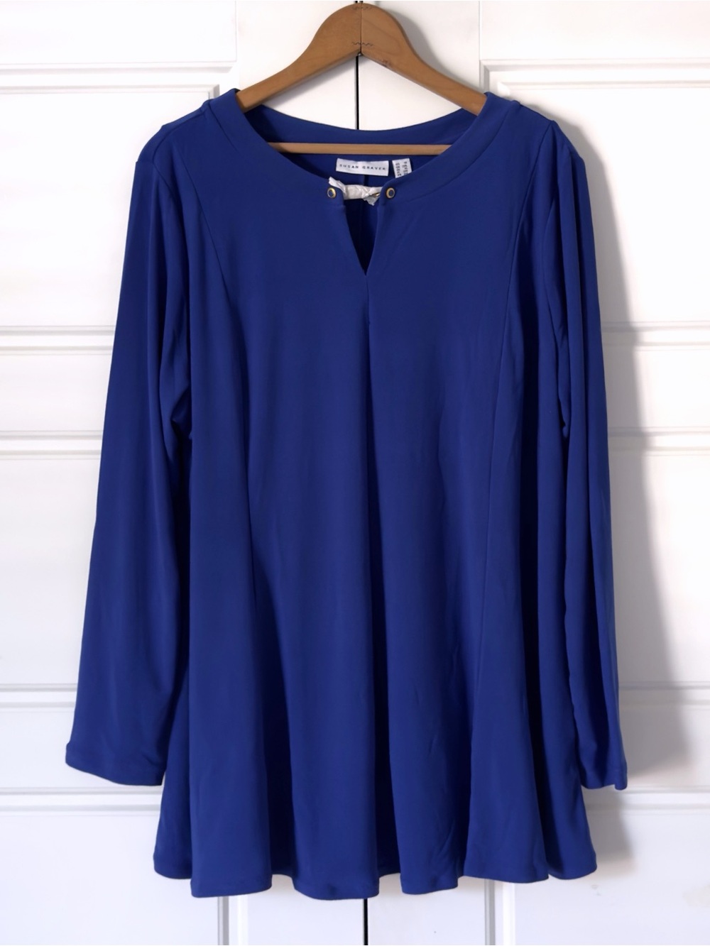 Susan Graver Liquid Knit Tunic Top 1X Royal Blue Stretch Long Sleeve Relaxed NEW